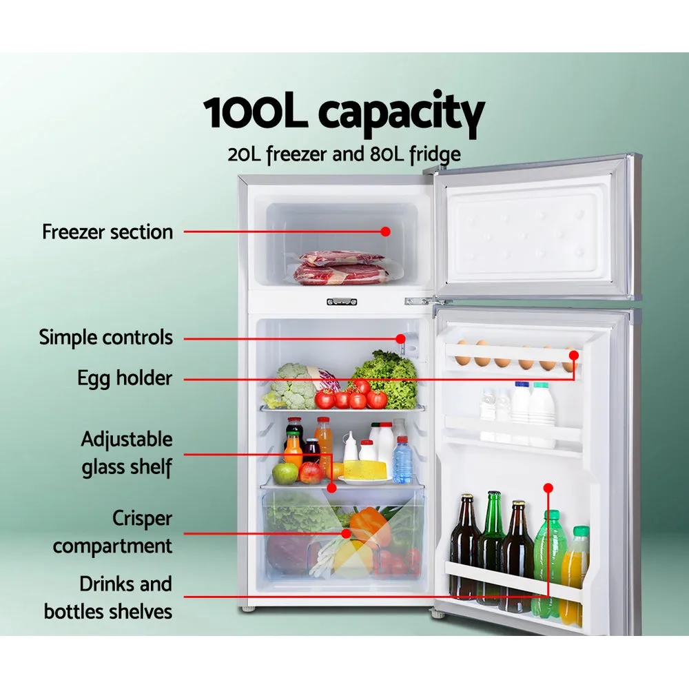 100L Portable Fridge Bar Freezer Cooler Upright 12V/24V/240V Caravan Car Silver