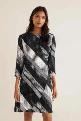 12972 Black Patterned Wrap Dress