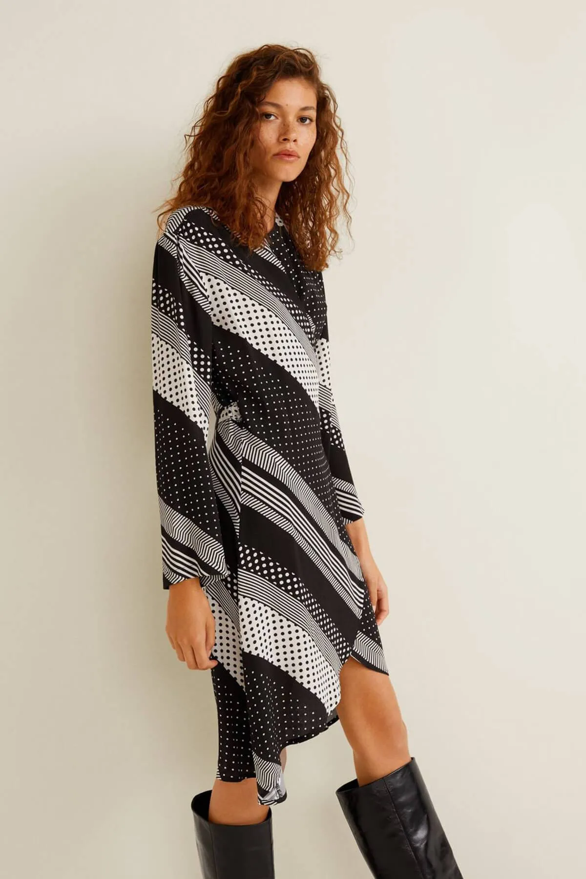 12972 Black Patterned Wrap Dress