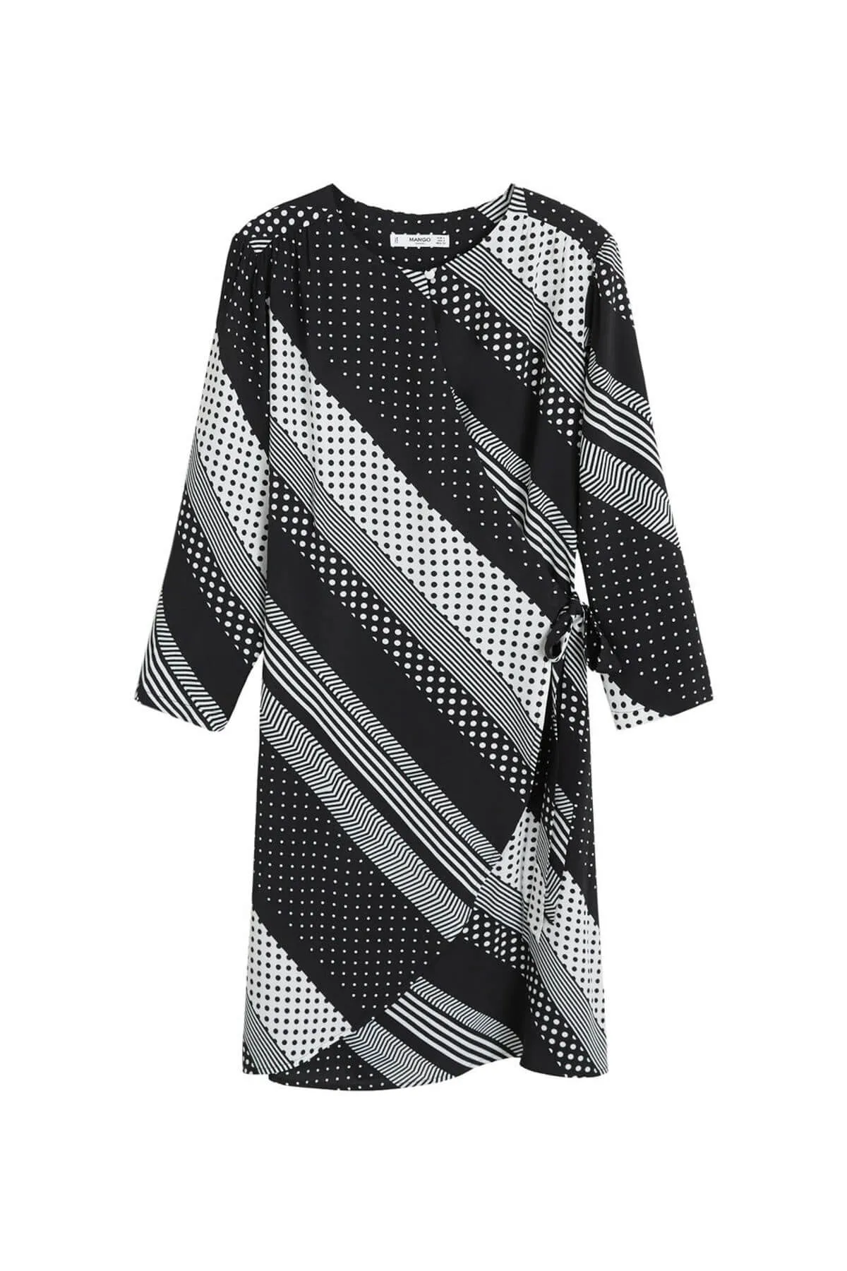 12972 Black Patterned Wrap Dress