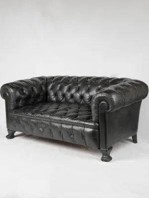 1960s black leather Chesterfield sofa - 2 seat - 68"