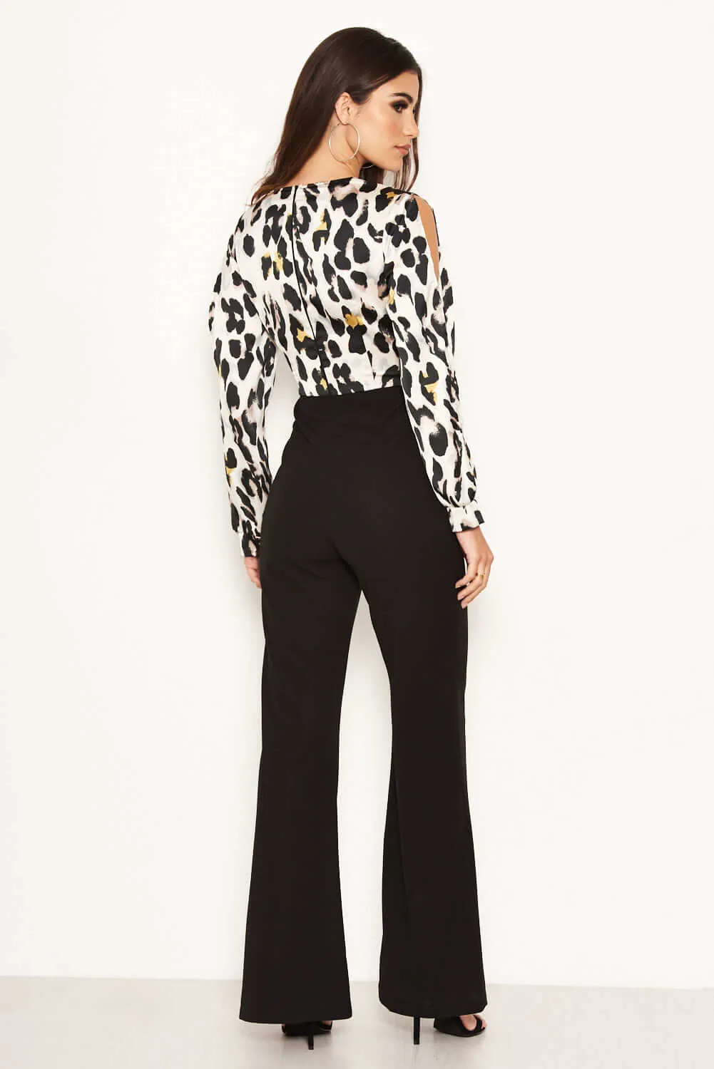 2 in 1 Leopard Print Split Sleeve Jumpsuit