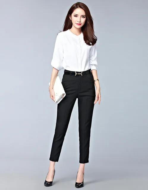 2017 Spring  new fashion high waist pencil pants for women office OL style work wear skinny pants female vintage trousers