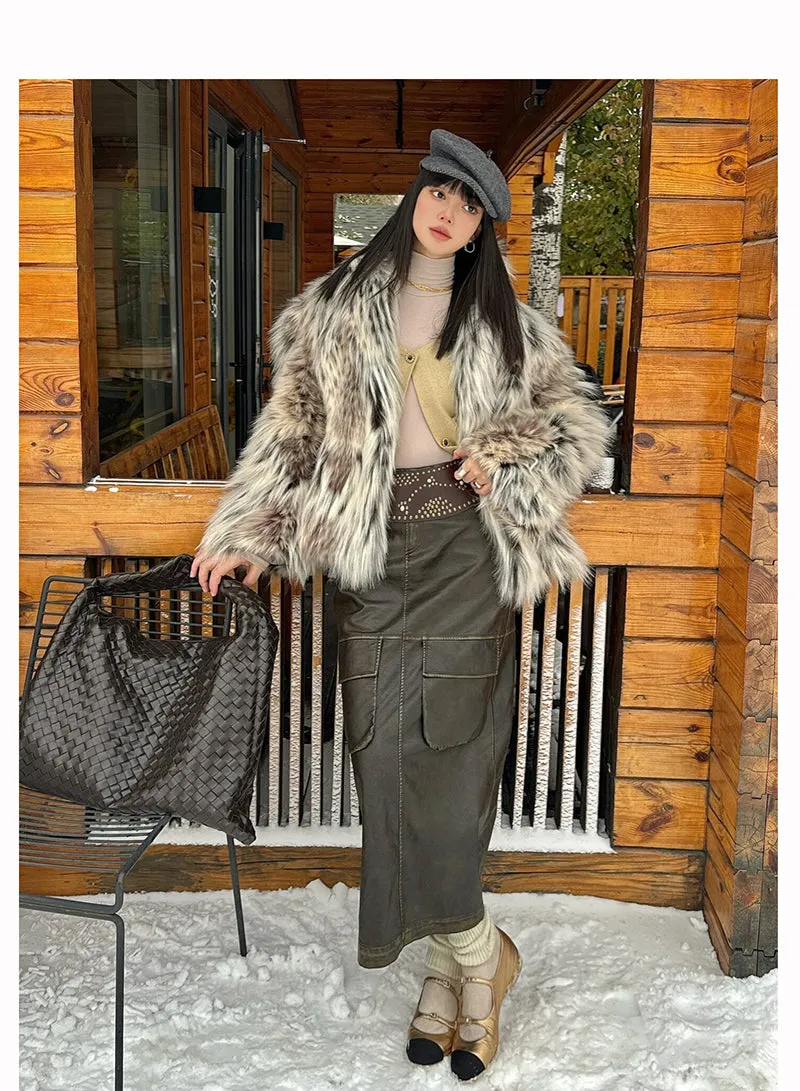 【24s Nov.】Leopard Plush Faux Fur Coat（Girls)