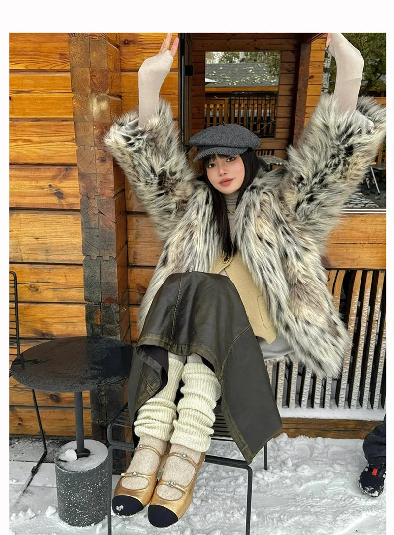 【24s Nov.】Leopard Plush Faux Fur Coat（Girls)