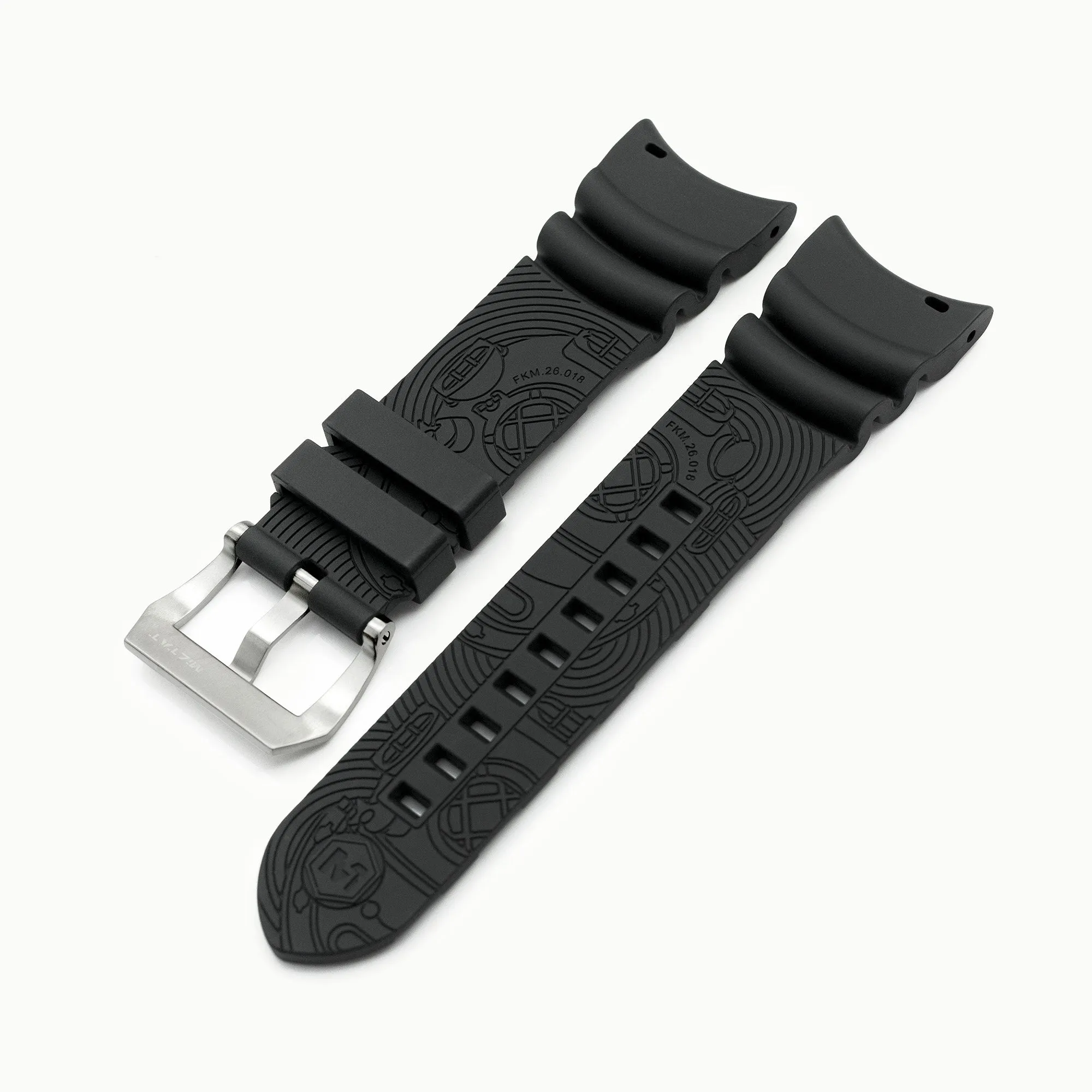 26mm Firewave Resilient Curved End FKM rubber Watch Strap, Black