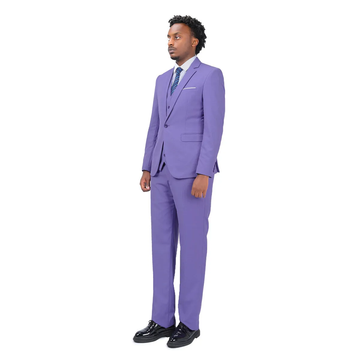 3-Piece One Button Formal Suit Purple Suit