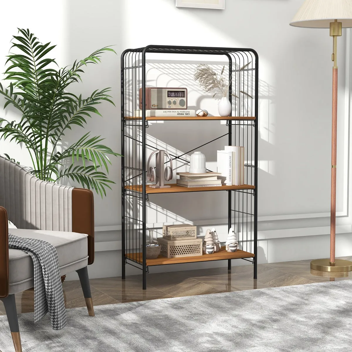 4-Tier Bookshelf Open-Back Storage Shelf with Metal Frame