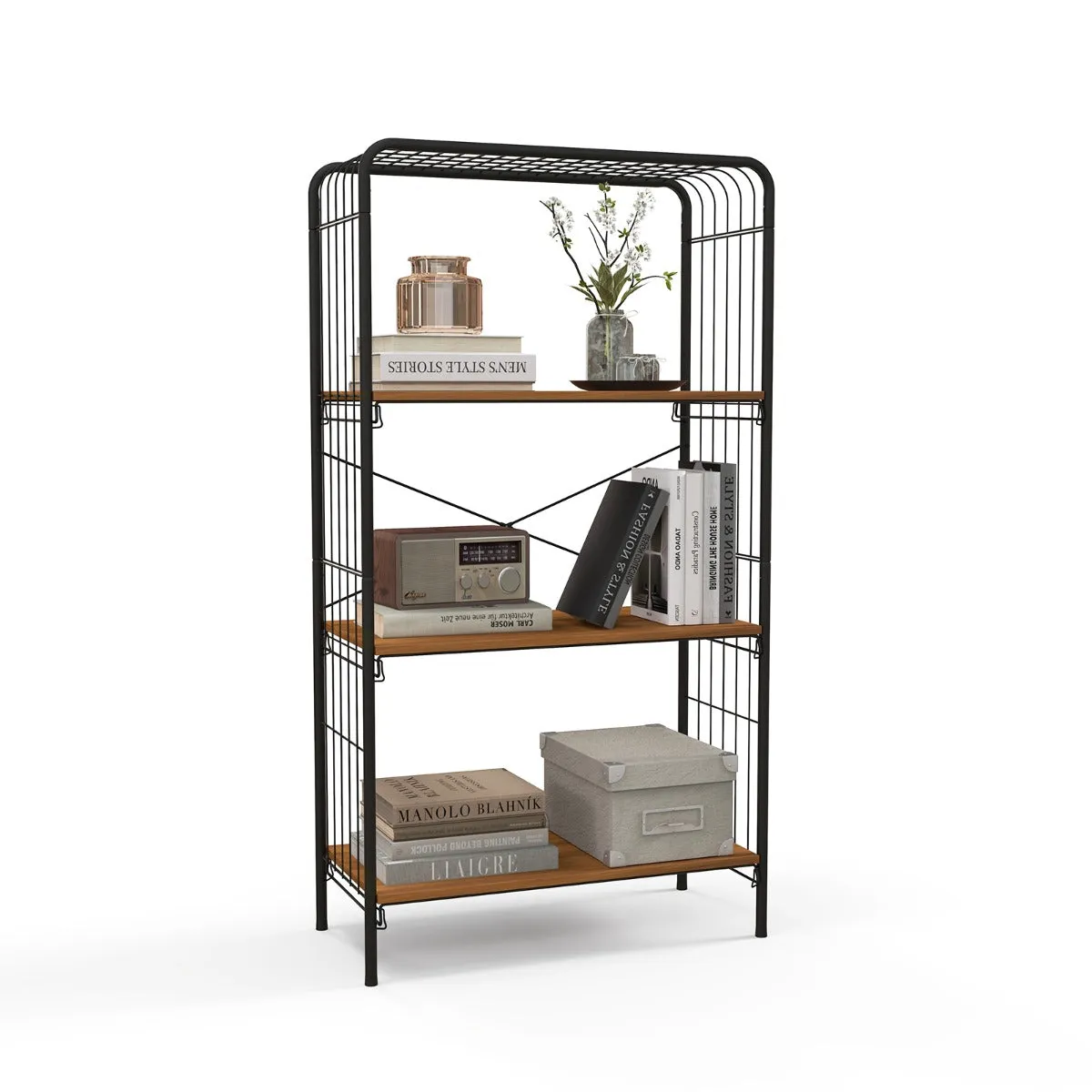 4-Tier Bookshelf Open-Back Storage Shelf with Metal Frame