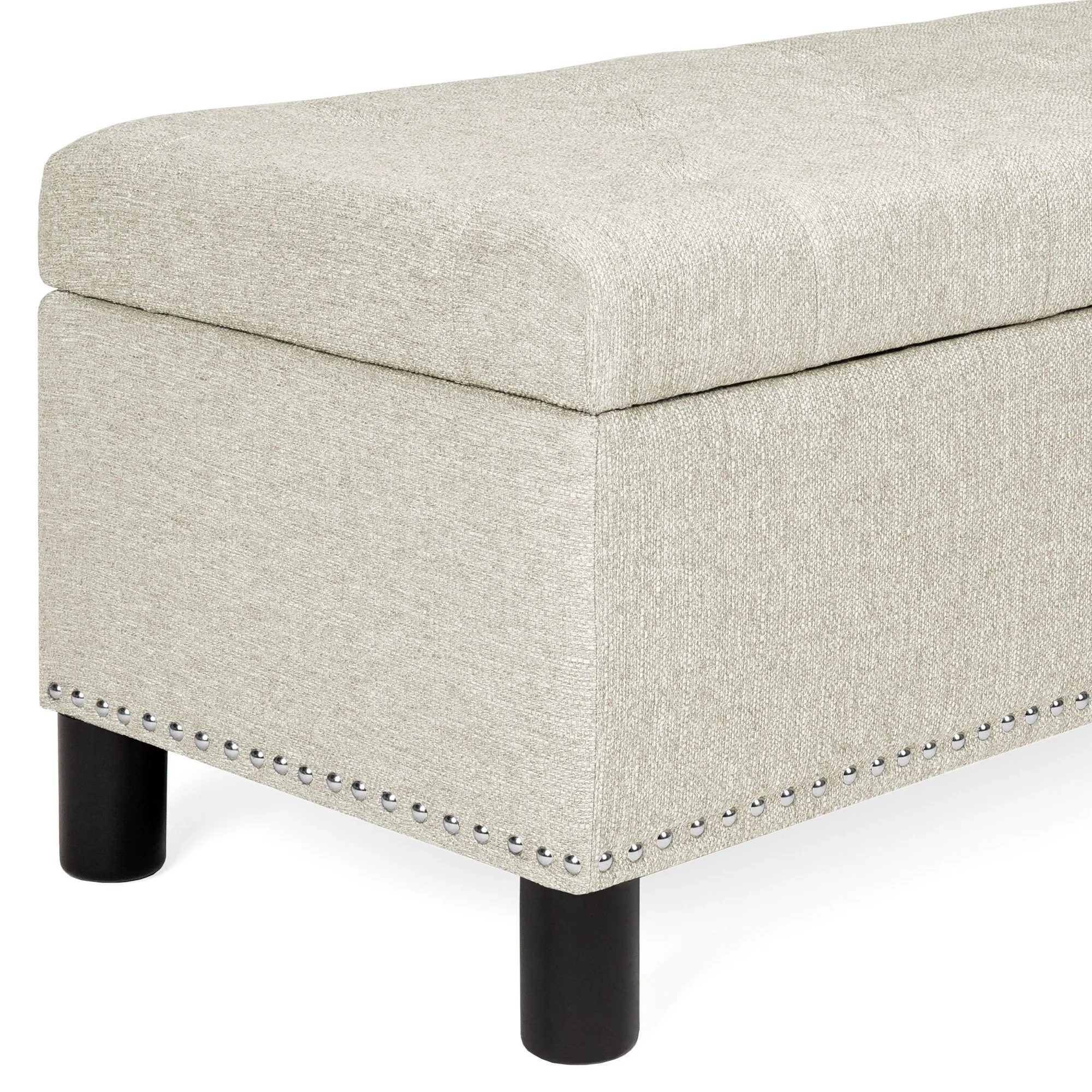 48in Tufted Upholstered Padded Storage Ottoman Bench w/ Studs