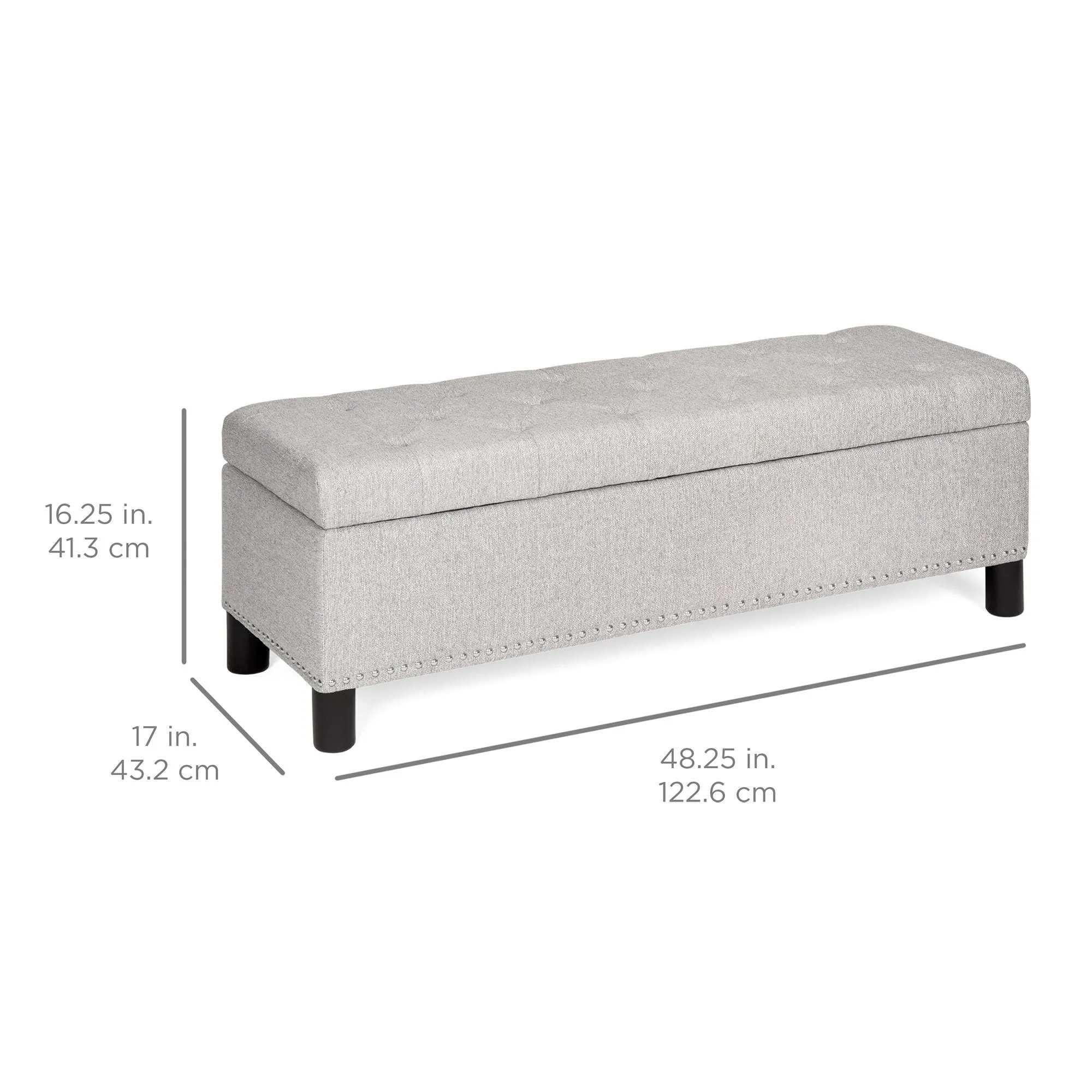 48in Tufted Upholstered Padded Storage Ottoman Bench w/ Studs