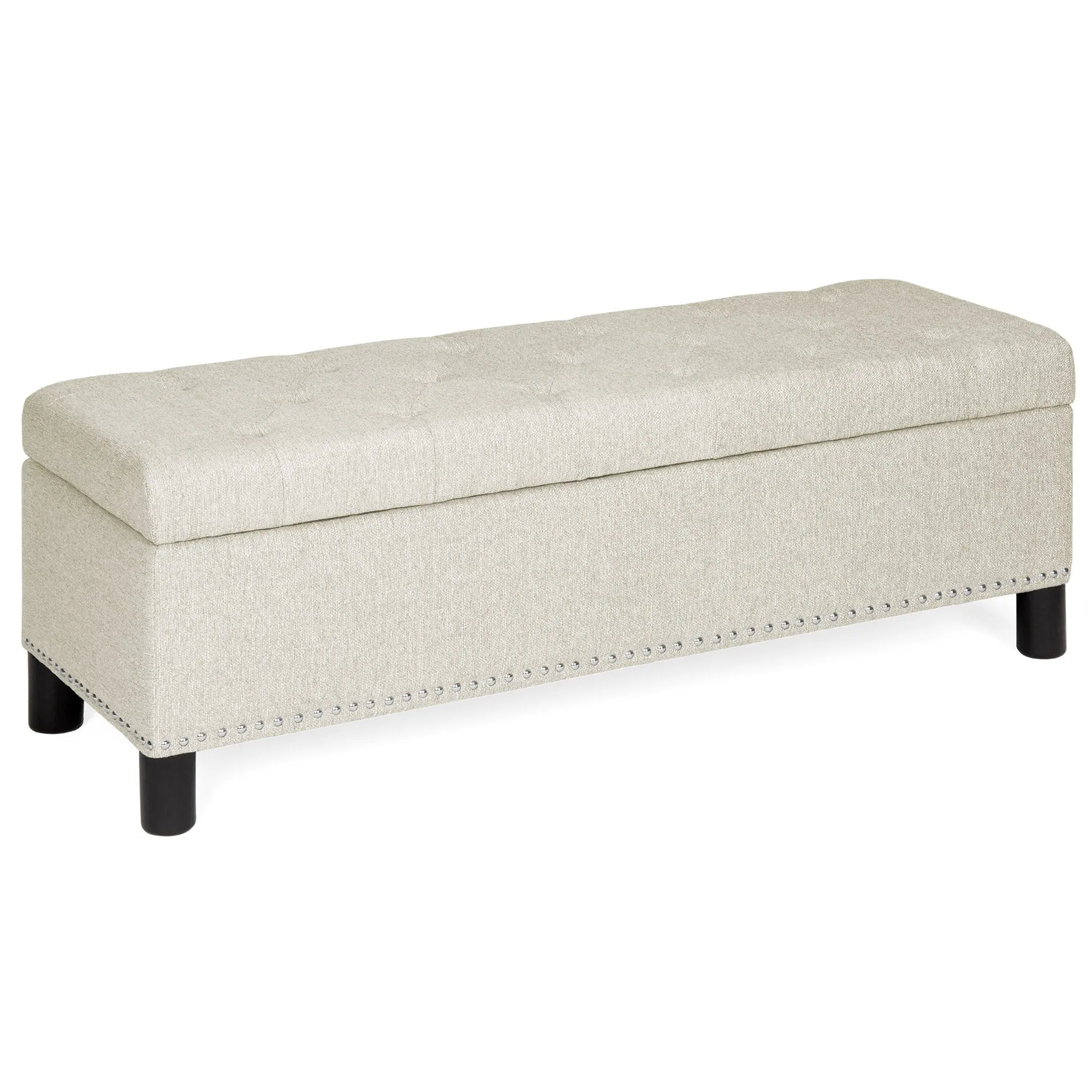 48in Tufted Upholstered Padded Storage Ottoman Bench w/ Studs