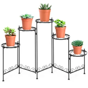 5-Tier Multi-Level Adjustable Folding Metal Plant Stand Display, 28in Tall