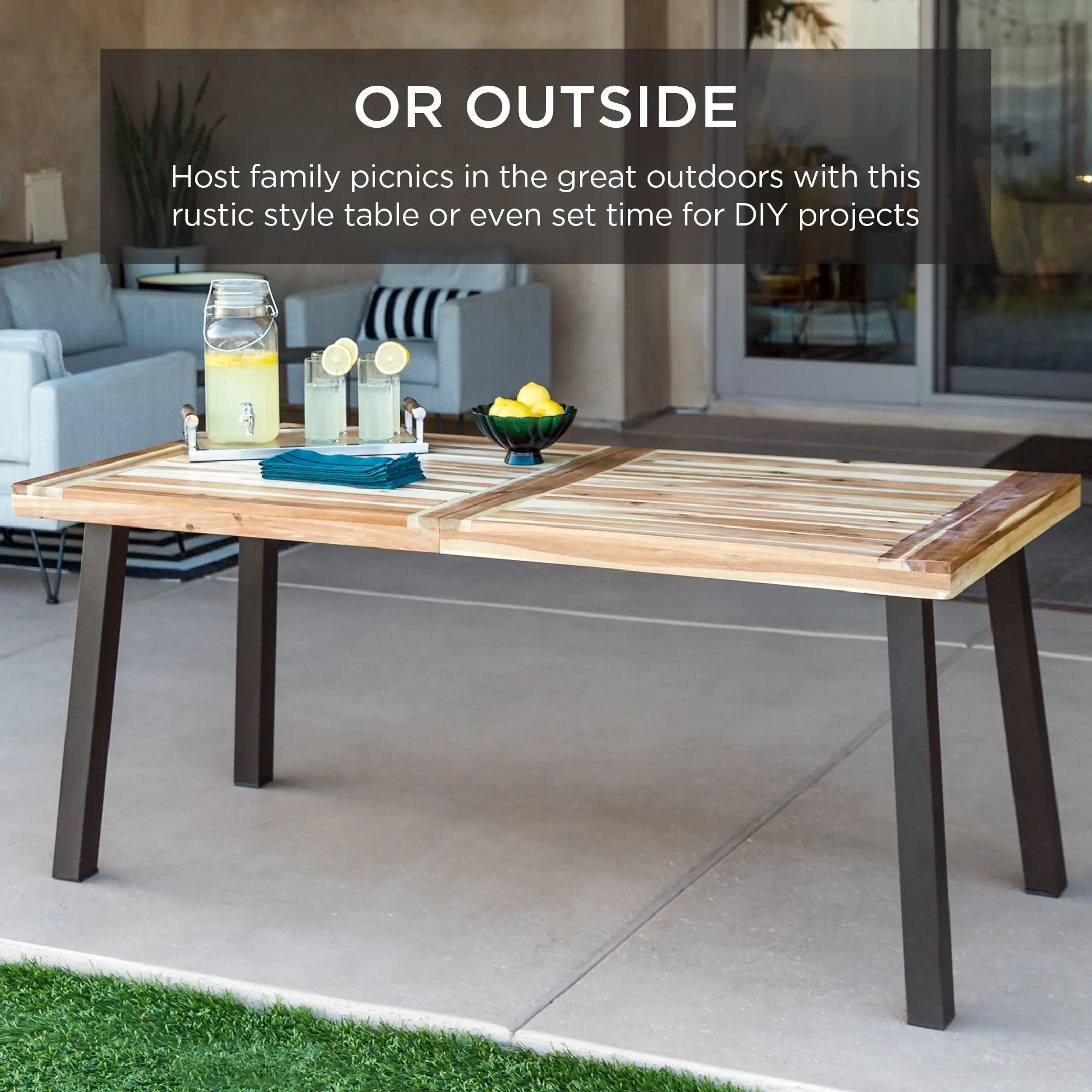 6-Person Indoor Outdoor Acacia Wood Dining Table