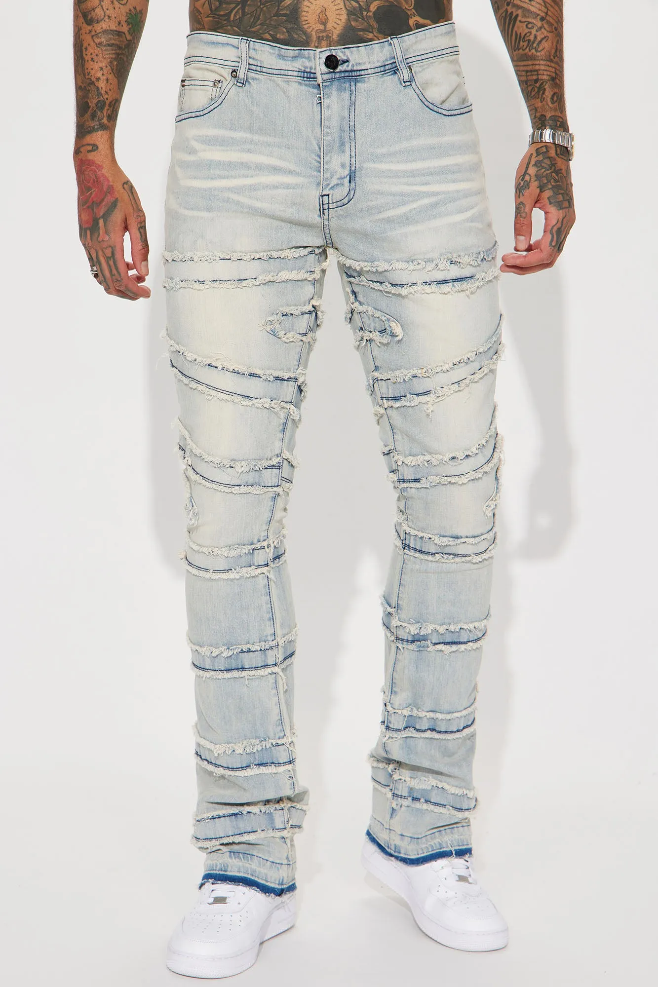 About Fray Stacked Skinny Flare Jeans - Light Wash