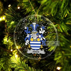 Aiken Irish Clan Christmas Glass Ornament with Coat of Arms