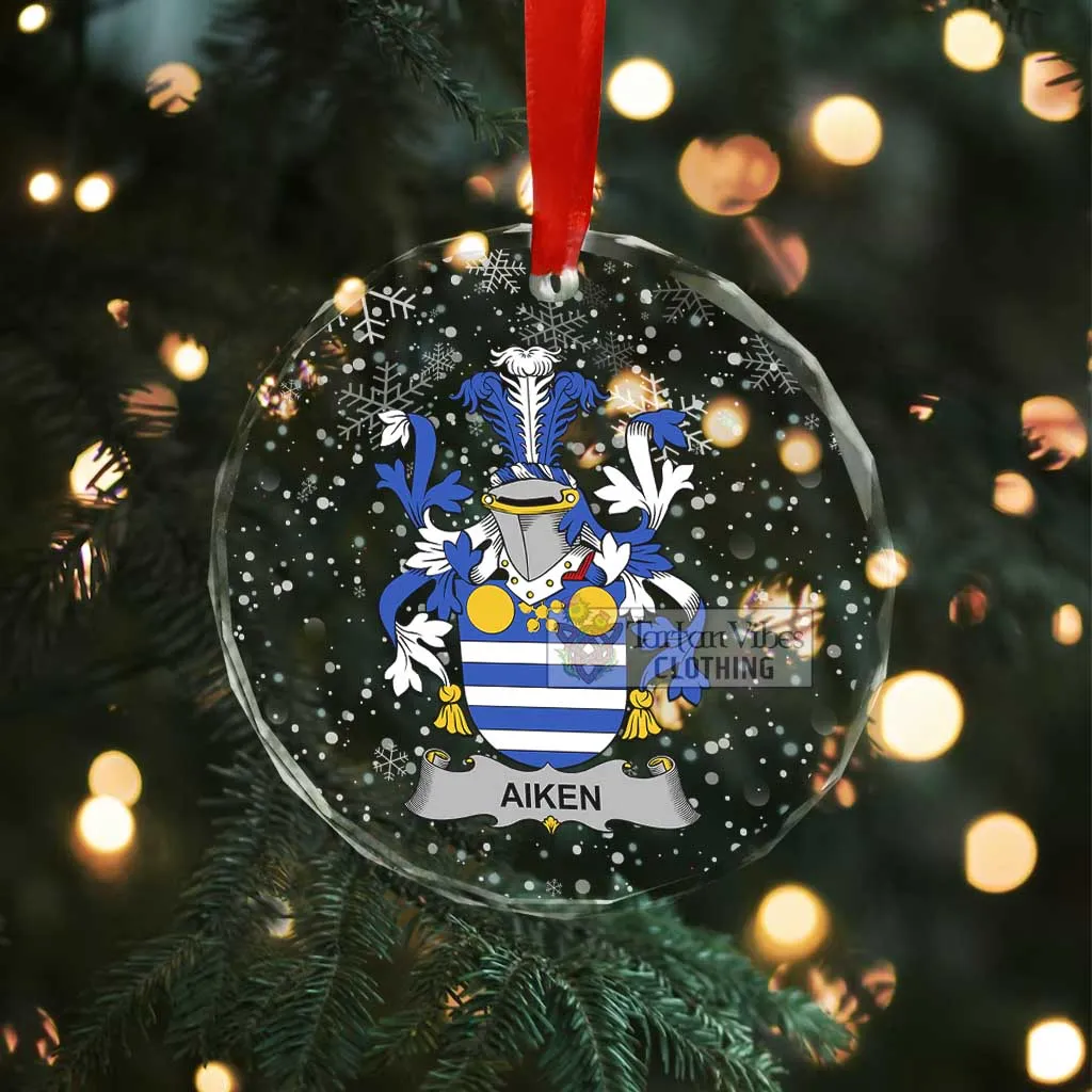 Aiken Irish Clan Christmas Glass Ornament with Coat of Arms