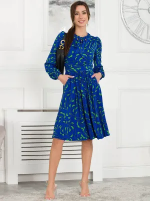 Allyn Bow Neck Long Sleeve Dress, Royal Multi