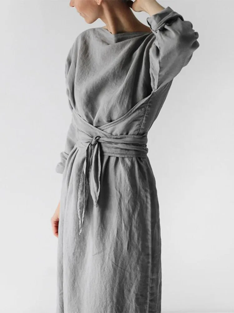 Amal - Cotton linen maxi dress with wrap detail