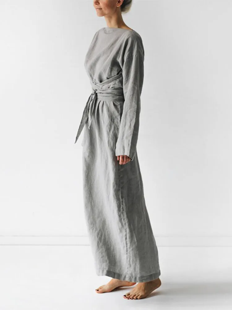 Amal - Cotton linen maxi dress with wrap detail