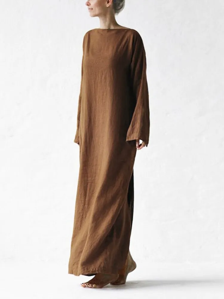 Amal - Cotton linen maxi dress with wrap detail