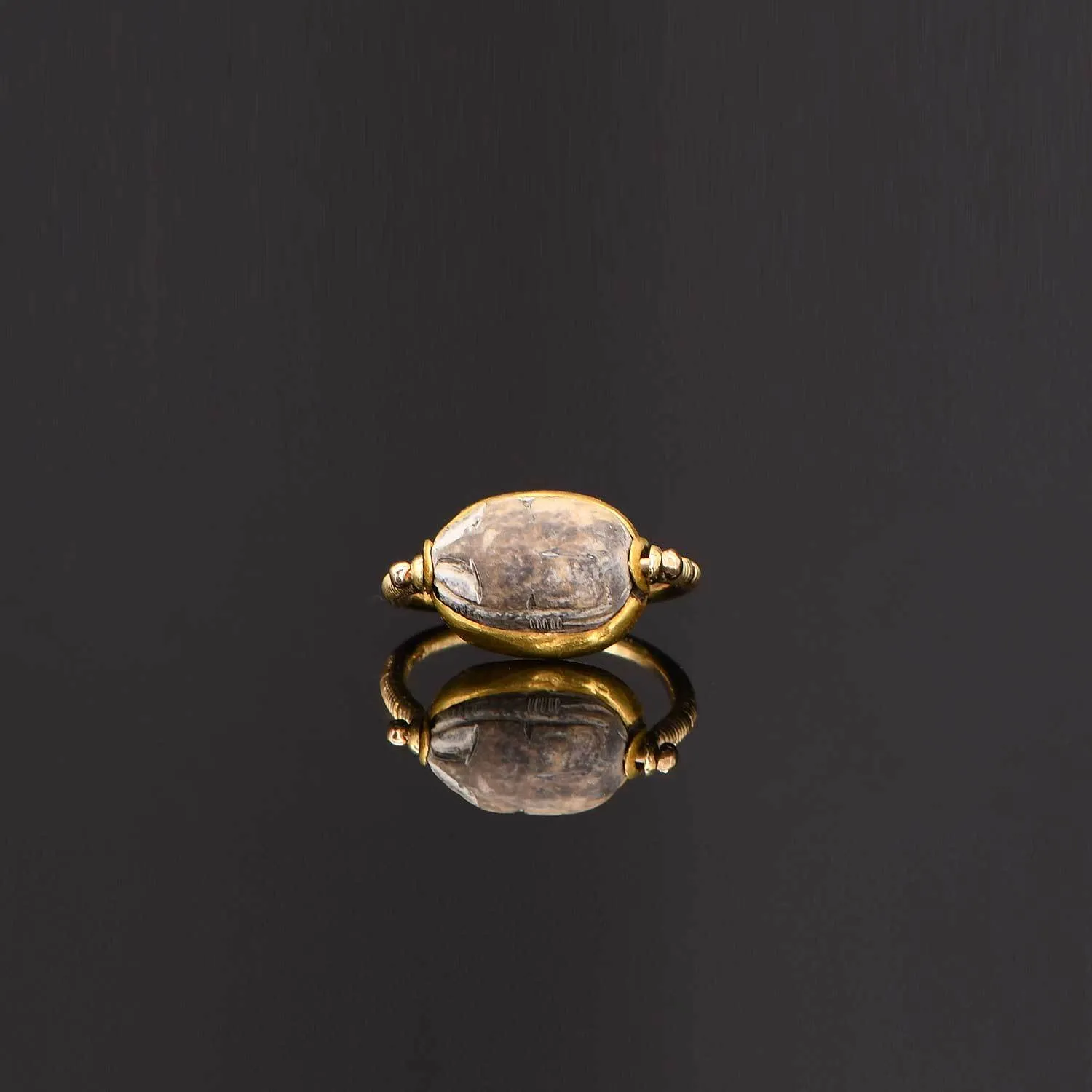 An Egyptian Steatite Scarab Swivel Ring, 2IP, ca. 1759-1539 BCE