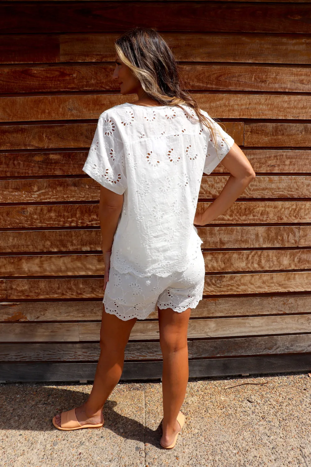 Anglaise Short Sleeve Cotton Top in White