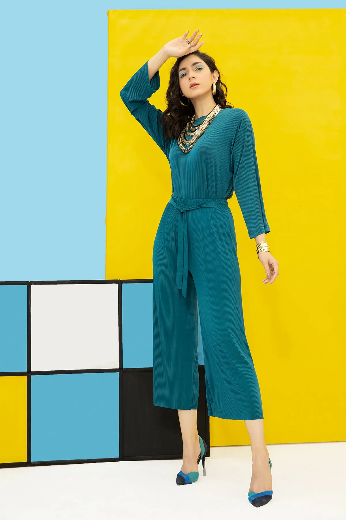 Aqua Green Pleated Shirt - A21 - WWT0014