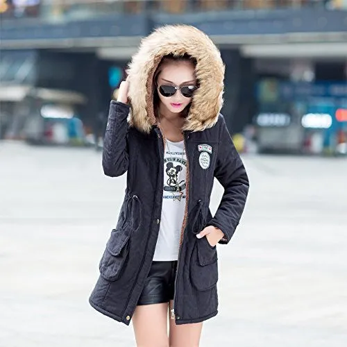 Aro Lora Women's Winter Warm Faux Fur Hooded Cotton-padded Coat Parka Long Jacket US 14 Black