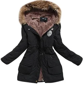 Aro Lora Women's Winter Warm Faux Fur Hooded Cotton-padded Coat Parka Long Jacket US 14 Black