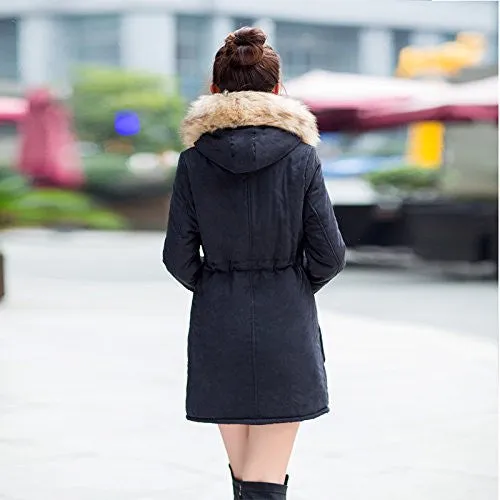 Aro Lora Women's Winter Warm Faux Fur Hooded Cotton-padded Coat Parka Long Jacket US 14 Black