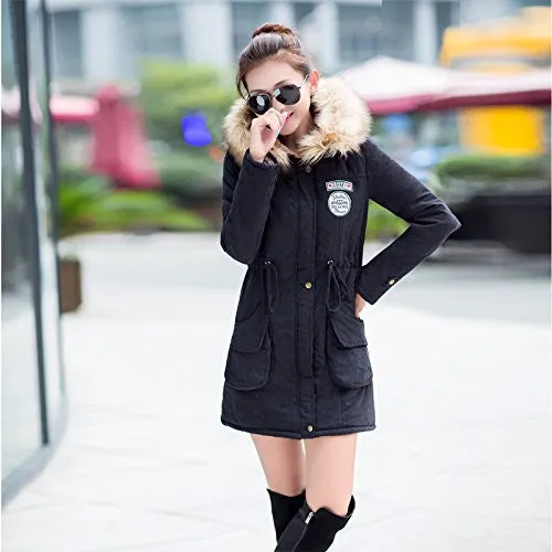 Aro Lora Women's Winter Warm Faux Fur Hooded Cotton-padded Coat Parka Long Jacket US 14 Black