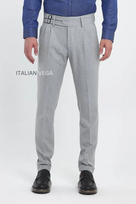 Ash Grey Double Buckle Formal Gurkha Pants by ITALIAN VEGA®