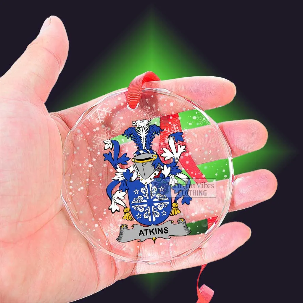 Atkins Irish Clan Christmas Glass Ornament with Coat of Arms