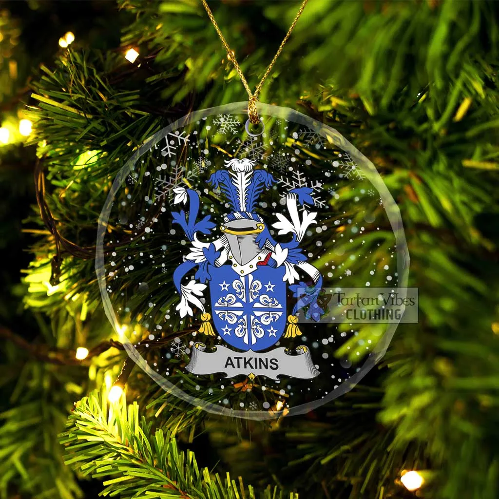 Atkins Irish Clan Christmas Glass Ornament with Coat of Arms