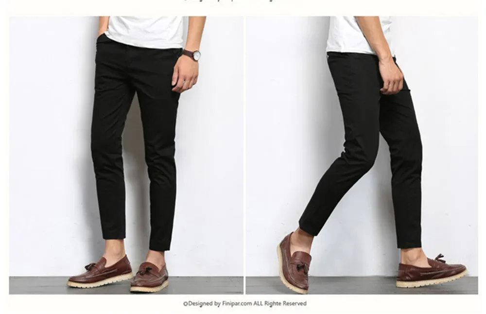 Autumn Mens Fashion Solid Color Casual Straight Slight Elastic Ankle-Length High Quality Formal Trousers Pants