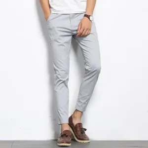 Autumn Mens Fashion Solid Color Casual Straight Slight Elastic Ankle-Length High Quality Formal Trousers Pants