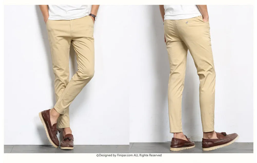 Autumn Mens Fashion Solid Color Casual Straight Slight Elastic Ankle-Length High Quality Formal Trousers Pants