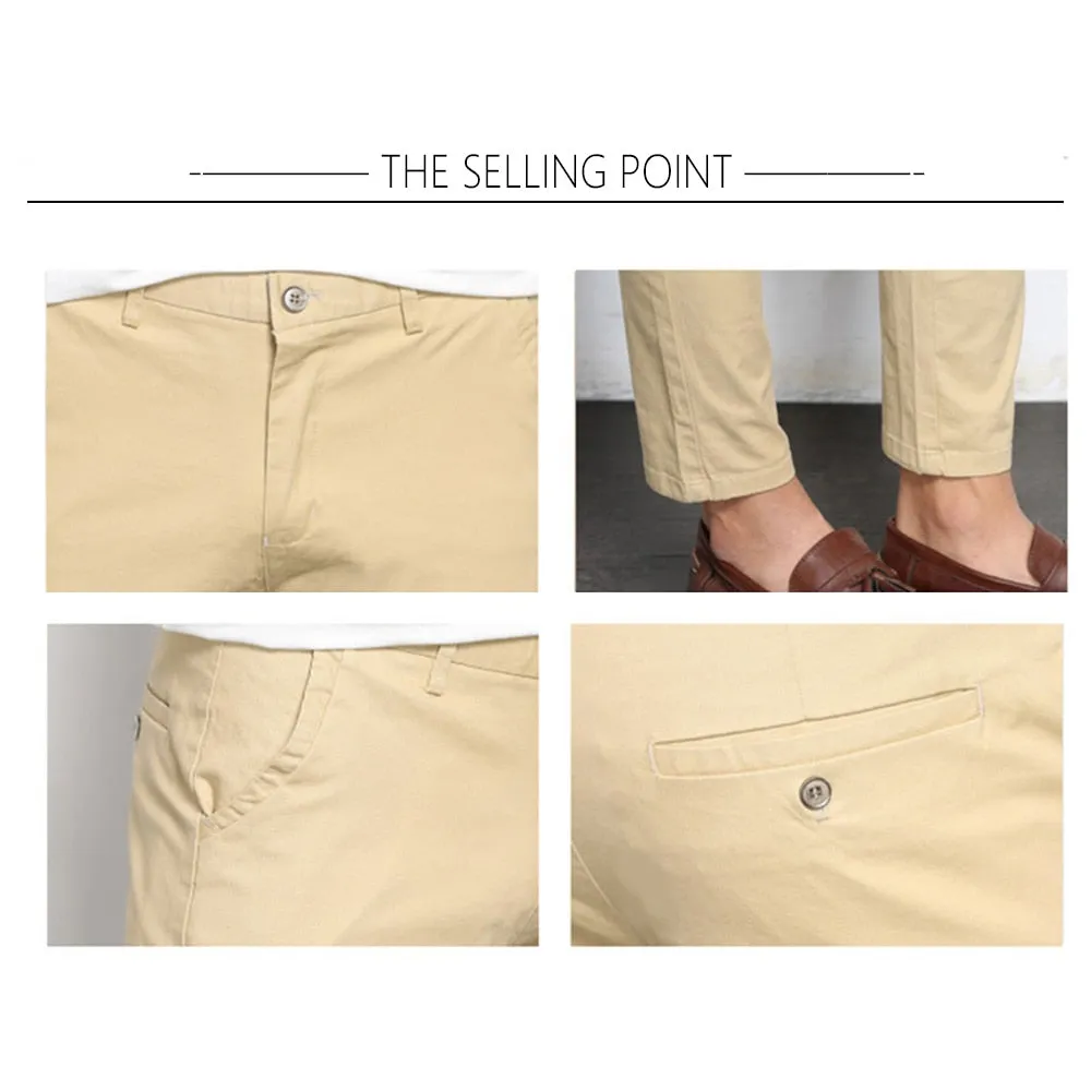 Autumn Mens Fashion Solid Color Casual Straight Slight Elastic Ankle-Length High Quality Formal Trousers Pants