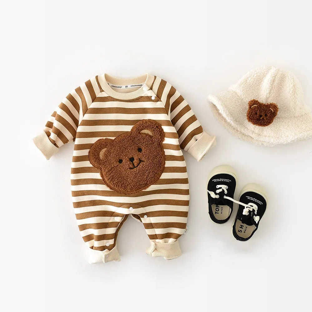 Baby Bear Striped Jumpsuit - Brown