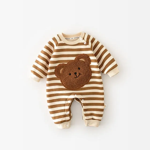 Baby Bear Striped Jumpsuit - Brown