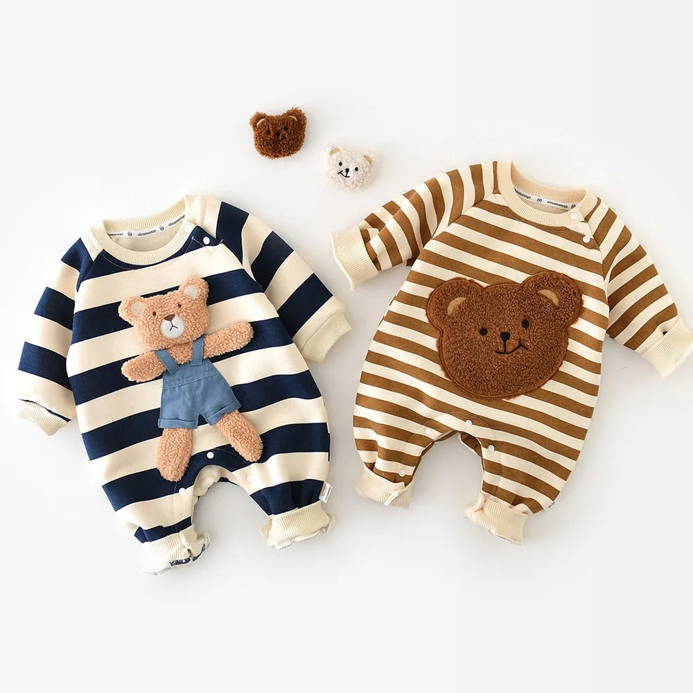 Baby Bear Striped Jumpsuit - Brown