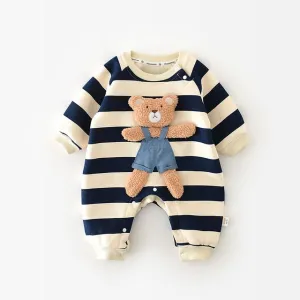 Baby Bear Striped Jumpsuit , Color - Navy