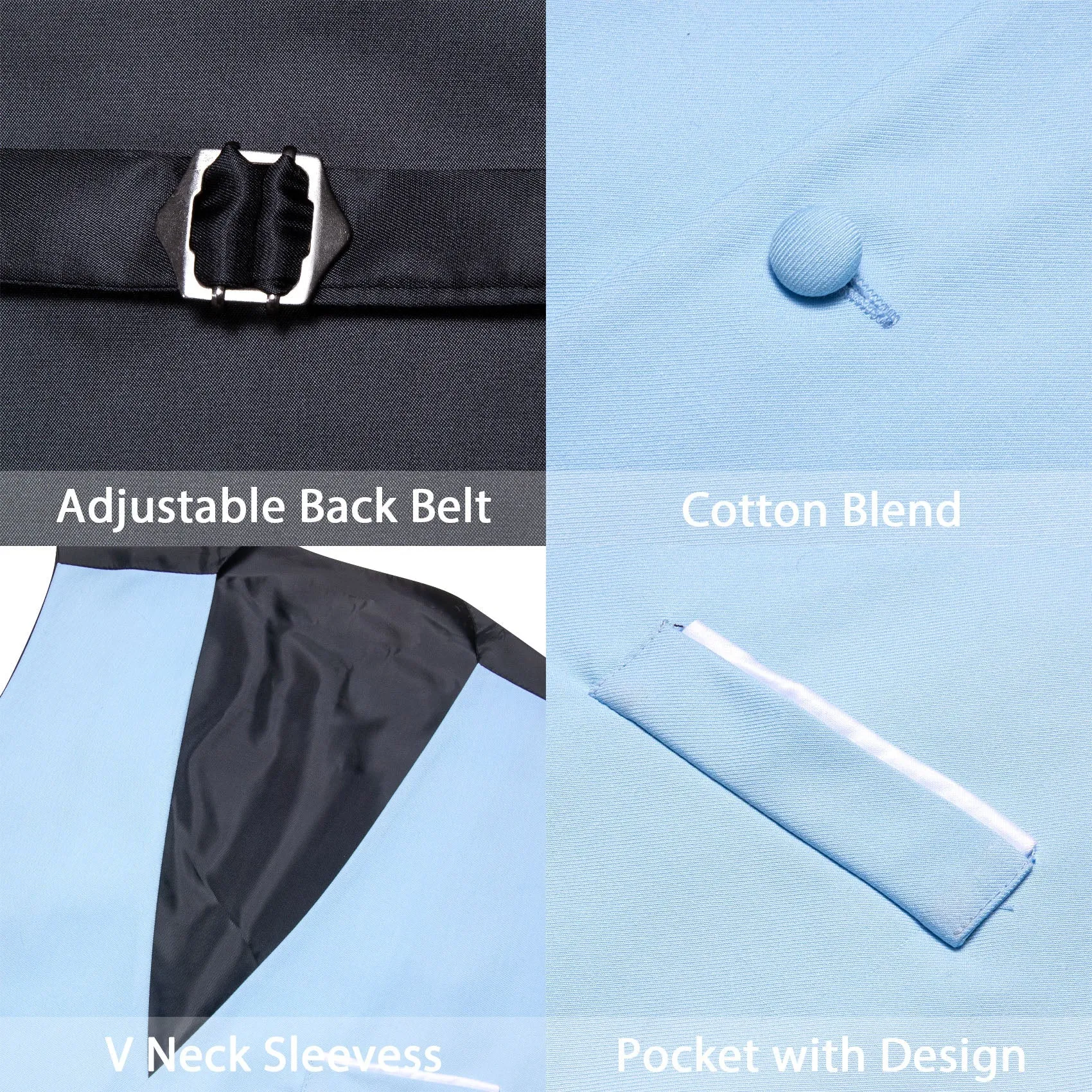 Baby Blue Solid Silk Men's V-Neck Business Vest