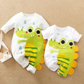 Baby's Long/Short Sleeve Bodysuit with Cartoon Design in Green