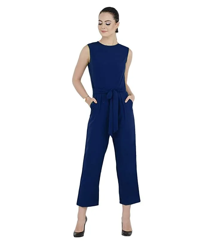 Bahrupiya Clothing Dark Blue Color Crepe Designer Jumpsuit for Women