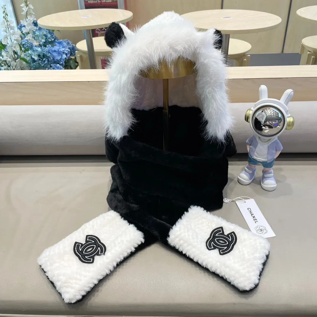 BALACLAVA HAT IN BLACK MIX WHITE FLEECE 422216