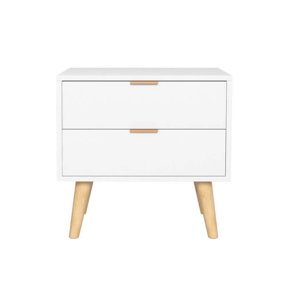 Bedside Table 2 Drawers - White