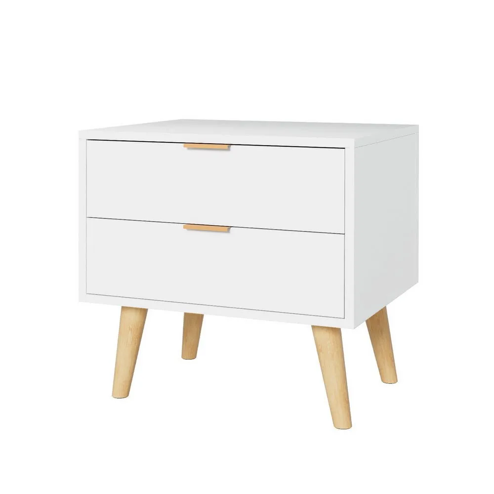 Bedside Table 2 Drawers - White