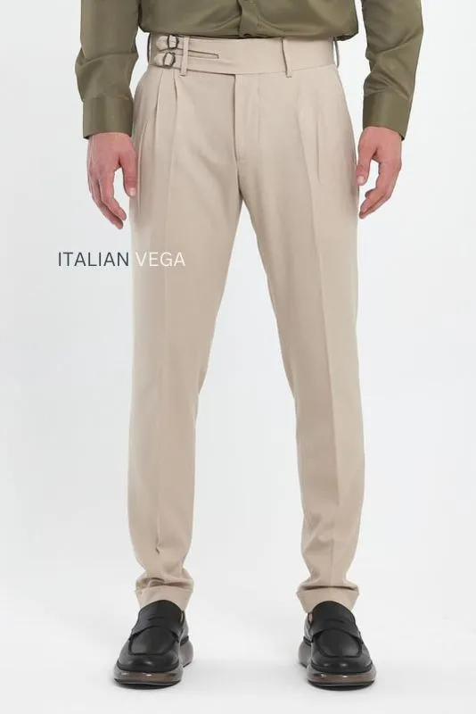 Beige Double Buckle Formal Gurkha Pants by ITALIAN VEGA®